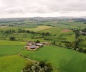 Aerial view of farming fields and trees