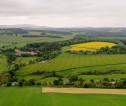 Aerial photograph of fields and a steading.