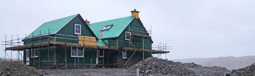 Image of a croft house being built