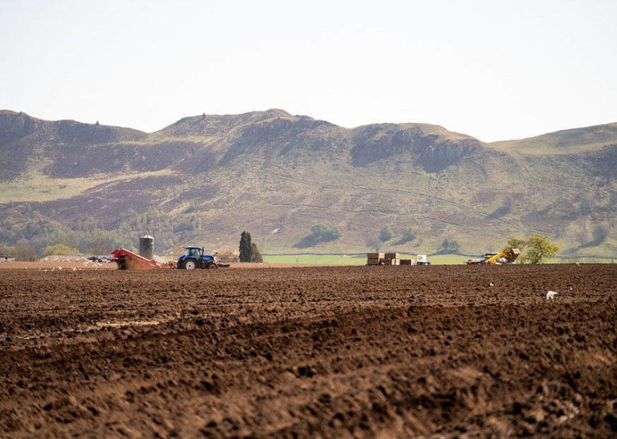 Field with tractors representing sustainable farming.