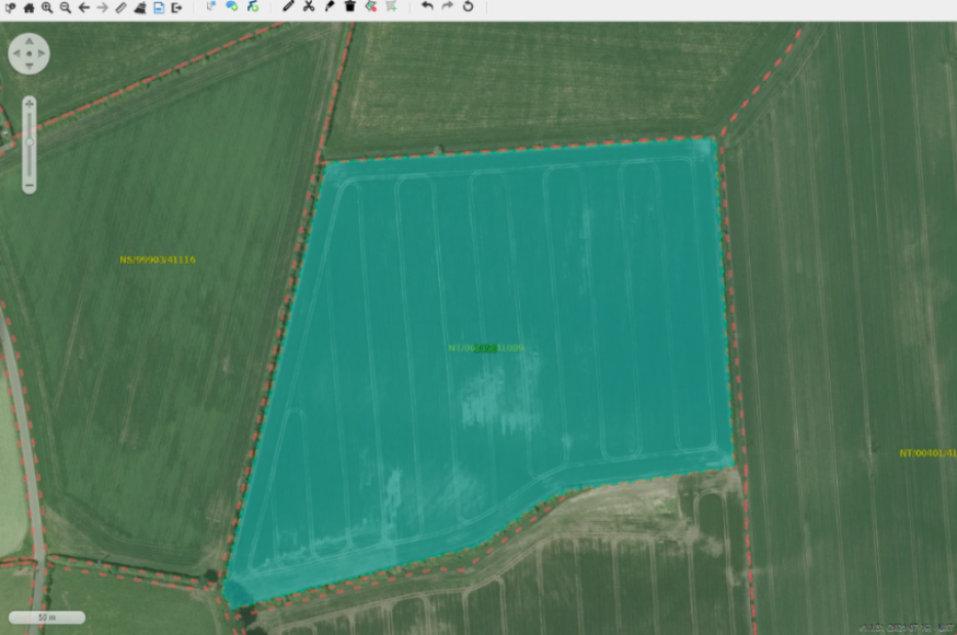 Map viewer showing a blue area of fallow covering the field.