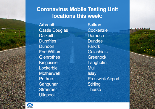 Mobile testing unit locations 1 June