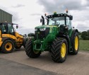 Two parked tractors on a farm