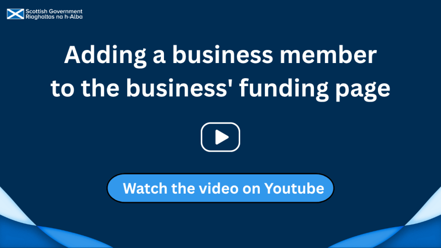 Click on the image to watch a video on youtube about how to add a business member to the business funding page on rural payments and services