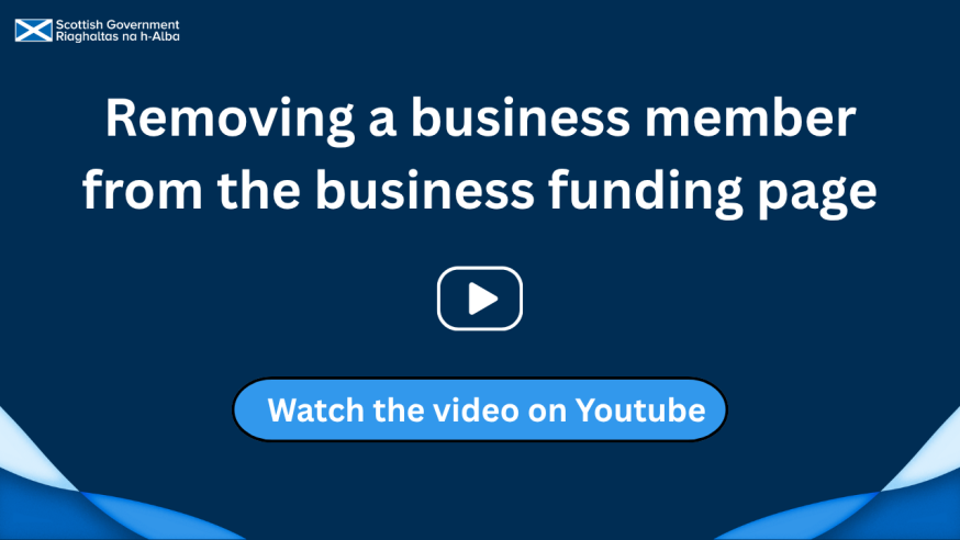 Click on the image to watch a youtube video about how to remove a business member from the business funding page on rural payments and services